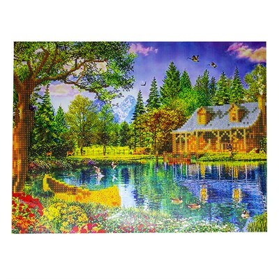 Набор для творчества Алмазная мозаика Домик на озере 40*50см частичная выкладка 87145 - фото 60726817