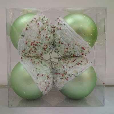 Елочный набор Шары зеленый 8см 4шт 141-575К - фото 62731935