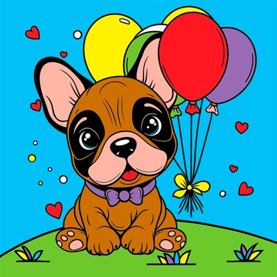 Набор для творчества Роспись по холсту с красками 15х15 см. Бульдог с шариками ХК-0427 - фото 62744151