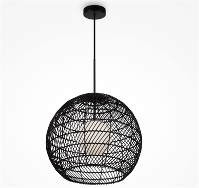 Подвесной светильник черный шар ротанг Д40 см - фото 62754776