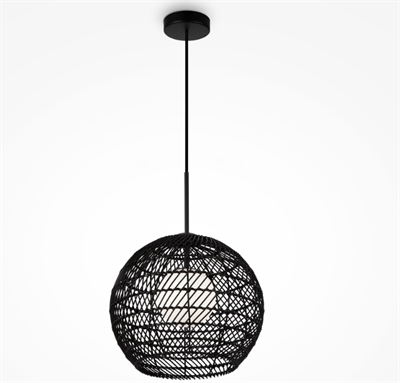 Подвесной светильник черный шар ротанг Д30 см - фото 62754785