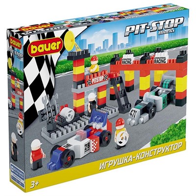Конструктор Bauer 821 Набор из 2х гон. машин с автосервисом в коробке"Pit Stop" цвет красн, бел - фото 62758817