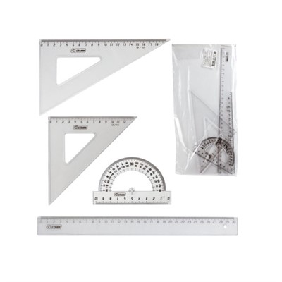 Набор чертежный  (треугольник.2шт,линейка.30,транспортир) прозрачный, СТАММ НГ15 - фото 62758881