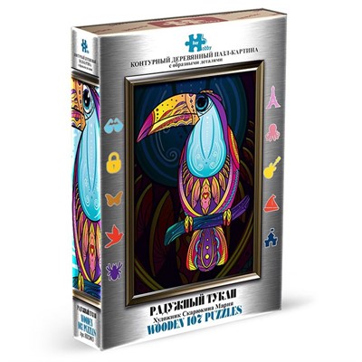 Деревянный пазл Контурный Радужный Тукан 107 деталей HD20013 Hobby Day СТОК - фото 62759216