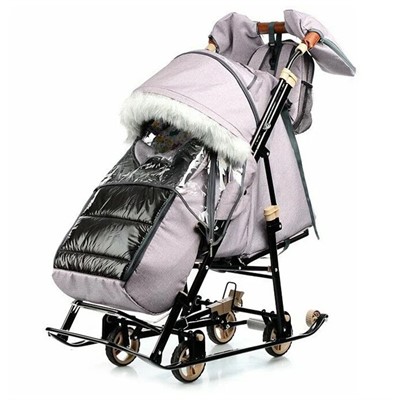 Санки коляска Galaxy Glory Gloss Лен пудровый(розовый) - фото 62760147