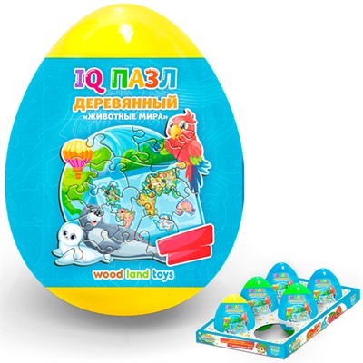 Деревянный IQ Пазл в ЯЙЦЕ 12 см Животные мира в ассортименте 136102 СТОК - фото 62761059