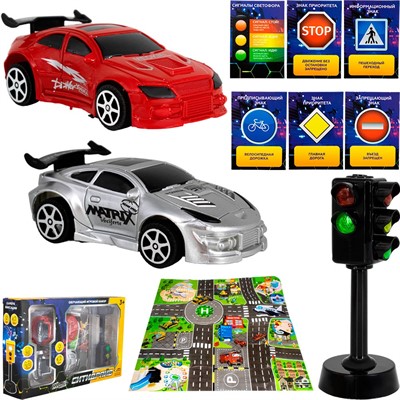 Набор машин MK723A2 Young Racer со светофором микс в кор. - фото 62761644