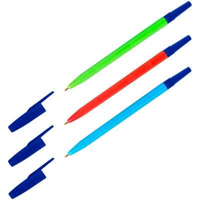 Ручка шариковая синяя 0,7мм СТАММ "049" неоновый микс 346456 - фото 62761776