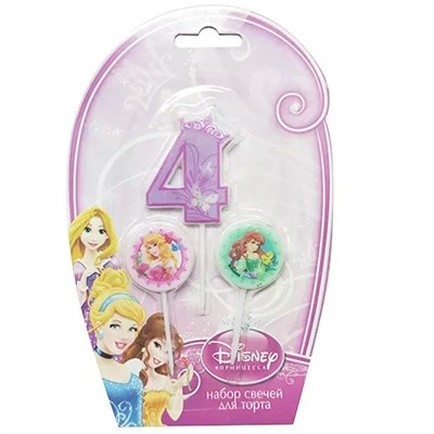 Свеча Дисней Принцессы цифра 4, медальоны 2шт 6029777 - фото 62761940