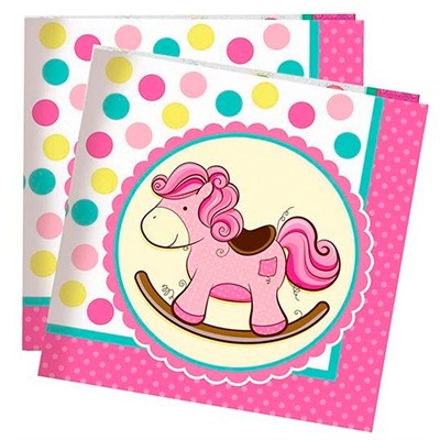 Салфетки Лошадка Малышка розовая 33см X 33см 20шт 6046699 - фото 62762008