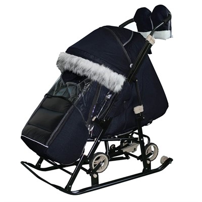 Санки коляска Galaxy Glory Gloss Лен темно-синий - фото 62762481