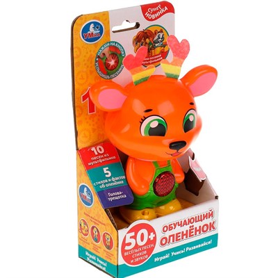 Игрушка на батарейках Обучающий оленёнок КУКУТИКИ 50 песен,стихов,звуков.трещотка HT581-R - фото 62763171