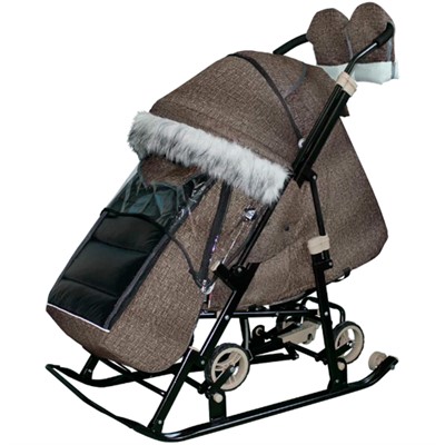 Санки коляска Galaxy Glory Gloss Лён крупный коричневый - фото 62763392