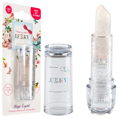 Помада блестящая меняющая цвет на розовый, цвет прозрачный с блестками, с ароматом ванили, 3,4 гр Т23518 Lukky - фото 62764380