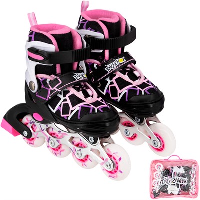 Ролики Dvizhok р. 30-33 раздвиж. PVC, 1 колесо со светом,черно-розовый 141V-209 - фото 62764709