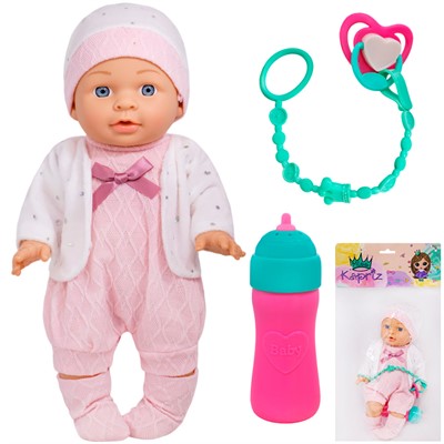 Пупс Miss Kapriz MK2430K-B 30 см бутылочка со звуком в пак. - фото 62766684