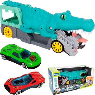 Автовоз E7017 Крокодил с набором машин в кор. - фото 62767266