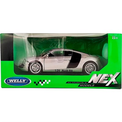 Модель 1:24 Audi R8 Coupe, серебристый 22493W - фото 62769258