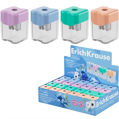 Точилка пластик Wave Mini, Pastel Bloom с контейнером ассорти 60044 ErichKrause - фото 62769999