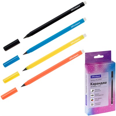 Карандаш ч/гр с металлическим наконечником OfficeSpace "Endless line", HB, ассорти PE_63969 - фото 62771589