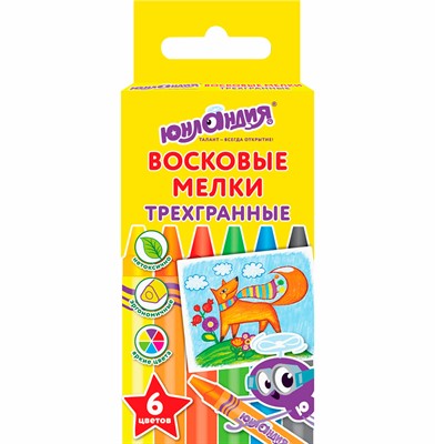Карандаши восковые 6 цв. Юнландик и мудрый лис 227288 Юнландия - фото 62771899