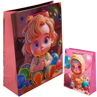 Пакет 25х32х10см с блестками Девочка 141V-910 - фото 62772007