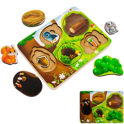 Деревянная Рамка вкладыш многоуровневая Лесные животные, кто где живет? ОА-00000472 /Арбо/ - фото 62772708