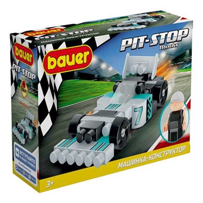 Конструктор Bauer 811 Гоночная машина в коробке "Pit Stop" цвет черный, серый, бирюзовый) - фото 62772858