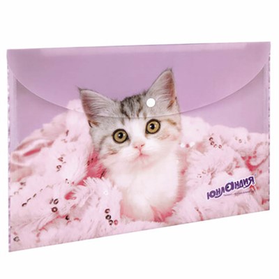 Папка-конверт с кнопкой А4 до 100 листов Котенок ЮНЛАНДИЯ 228049 - фото 62773563