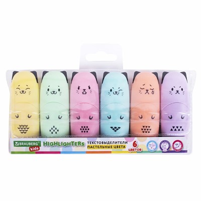 Набор текстовыделителей 6 цв. Cute cats pastel Brauberg kids линия 1-5 мм, 152436 - фото 62774168