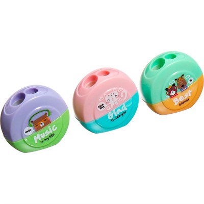 Точилка пластиковая MESHU "Best friends", 2 отверстия, ассорти MS_54743 - фото 62774450