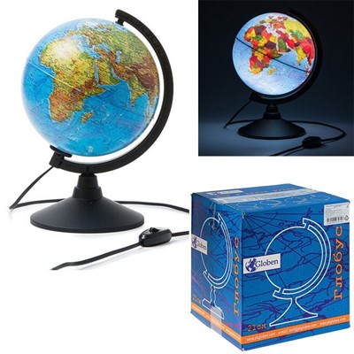 Глобус физико-политич. 210мм К012100089 классик подсветка - фото 62775149
