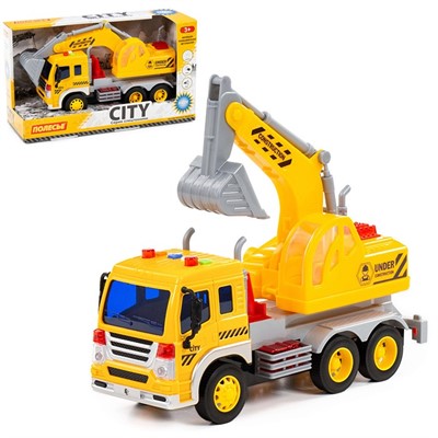 Автомобиль экскаватор Сити инерц. свет, звук желтый в коробке 86365 П-Е /8/ - фото 62778116