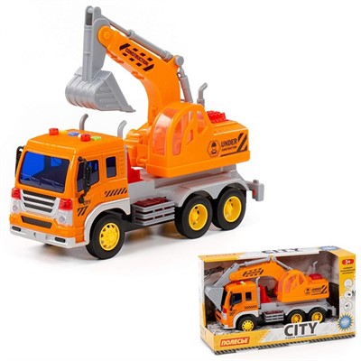 Автомобиль экскаватор Сити инерц. свет, звук оранжевый в коробке 86433 П-Е /8/ - фото 62778121
