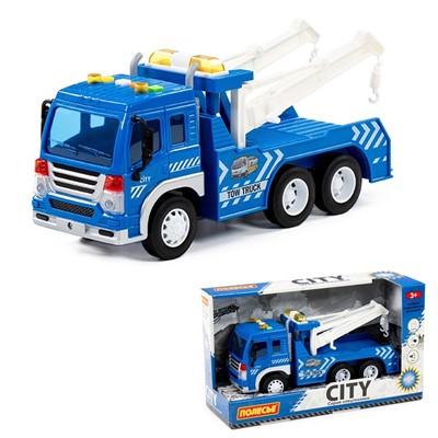 Автомобиль эвакуатор Сити инерц. свет, звук синий в коробке 86525 П-Е /8/ - фото 62778126