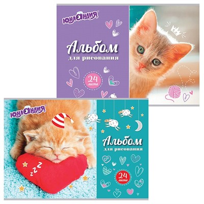 Альбом для рисования 24 л. А4 Милые кошечки Юнландия 105055 - фото 62779050