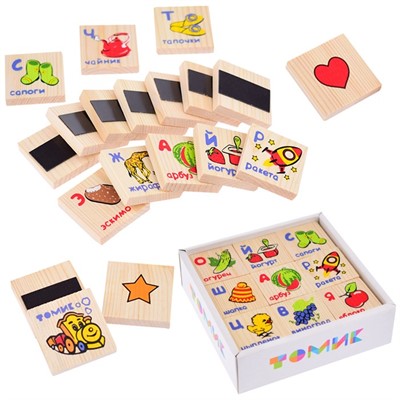 Деревянные Кубики 36шт Азбука на магнитах МАГ02 - фото 62779078