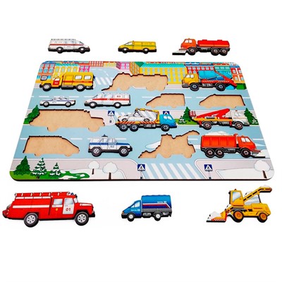 Деревянная Рамка вкладыш Спецтехника 14 деталей 8524 /35/ - фото 62780232