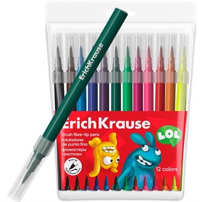 Фломастеры-кисточки 12 цв. Erichkrause Jolly Friends Washable 61834 - фото 62781887
