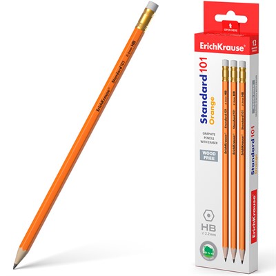 Карандаш ч/гр Standard 101 Orange с ластиком, HB 55262 /Erich Krause/ - фото 62782419
