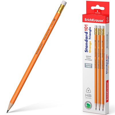 Карандаш ч/гр Standard triangle 101 Orange с ластиком, HB 55264 /Erich Krause/ - фото 62782420
