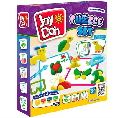 Набор для творчества Масса для лепки Joy Doh, набор PUZZLE SET - ПАЗЛЫ, 10 карточек с трафаретам, 13 форм и аксессуаров, 4 баночки с тестом, (4 x 50 г.) PUZZ-200 pot - фото 62782894
