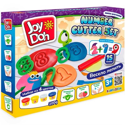 Набор для творчества Масса для лепки Joy Doh,набор NUMBER CUTTER SET-УЧИМСЯ СЧИТАТЬ,пресс формы для цифр и вычислений,19 аксессуаров,4 баночки с тестом (4 x 50 г.) NUMB-200 pot - фото 62782895