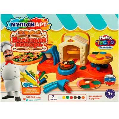 Набор для творчества Тесто для лепки и формочками веселый пекарь, 33 см МУЛЬТИ АРТ PDSET-MAPECHPIZZA - фото 62783052