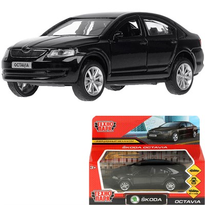 Модель OCTAVIA-12-BK SKODA OCTAVIA 12 см, двери, багаж, инерц. черный Технопарк  в коробке - фото 62783394