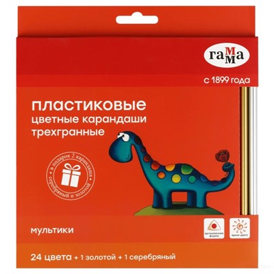 Карандаши цвет. 24 цв. Мультики +1 золотой +1 серебряный пластиковые 361795 ГАММА - фото 62784253