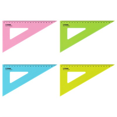 Треугольник 30° 18см СТАММ пластиковый, прозрачный, неоновые цвета, ассорти 028399. - фото 62784255