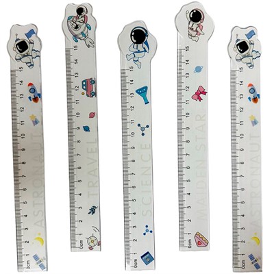 Линейка 15 см. пластиковая, прозрачная, дизайны в ассортименте 73062 - фото 62784358