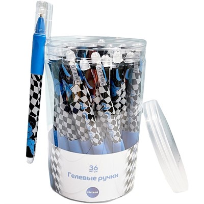 Ручка гелевая синяя прорезиненная  Аниме "Клетка голубая" 0,5 мм 70516 - фото 62784398