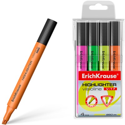 Набор из 4 текстмаркеров Neon Visioline V-17 56704 /Erich Krause/ - фото 62784448